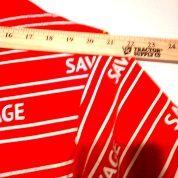 SAVAGE Bear Graphic Grunge Skater Tee Red & White Stripe Crackled Lines Urban - Picture 6 of 9